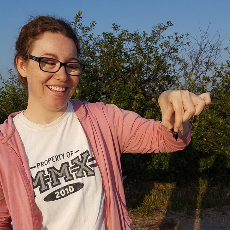 Alison Ludwig holds an American burying beetle. Courtesy Nebraska NRT Program