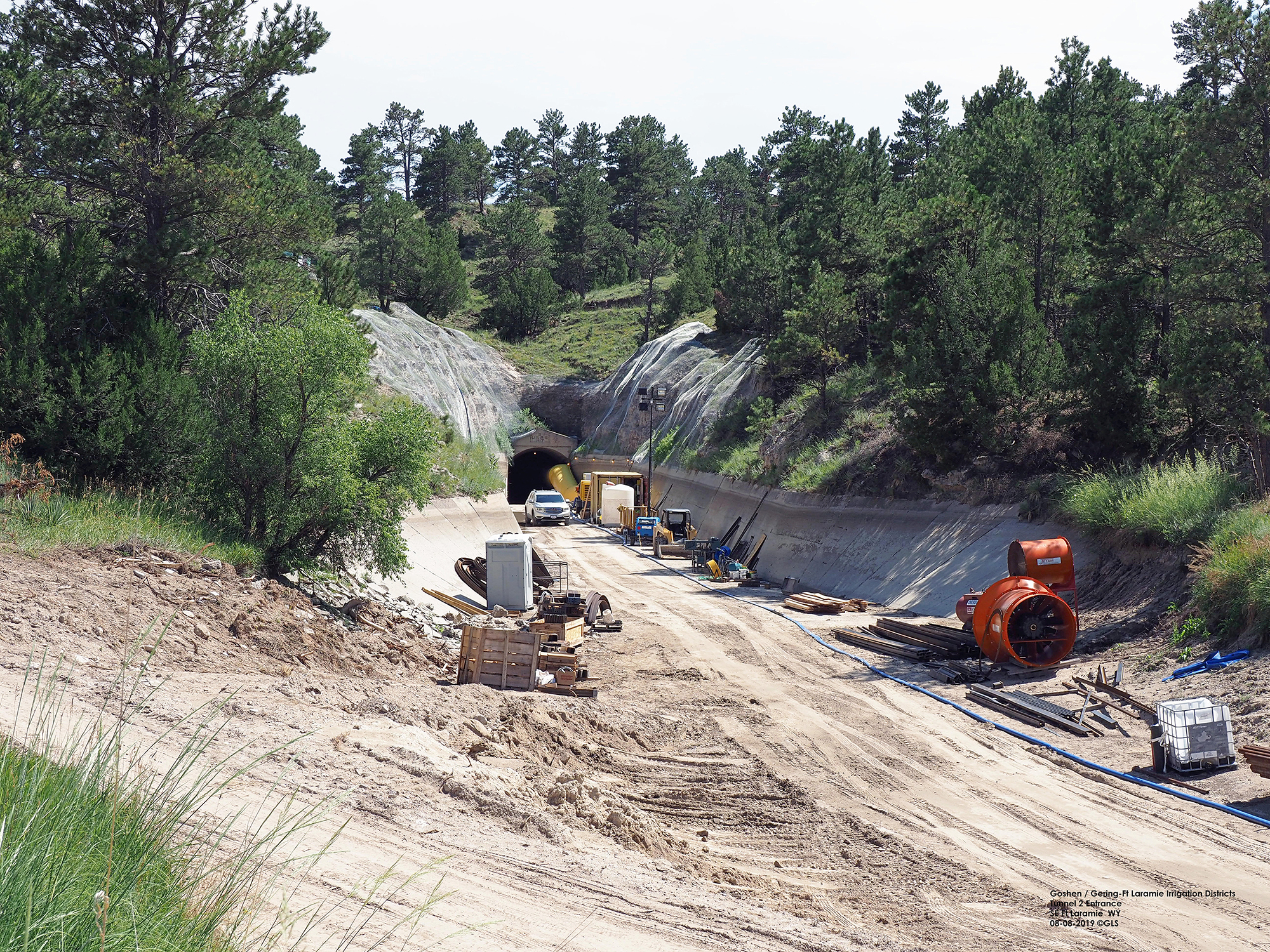 Equipment sits at the mouth of the tunnel that collapsed on July 17 on the Goshen/Gering-Fort Laramie Irrigation canal. This photo was taken on Aug. 8. Efforts to repair the tunnel were on-going as of mid-August.
