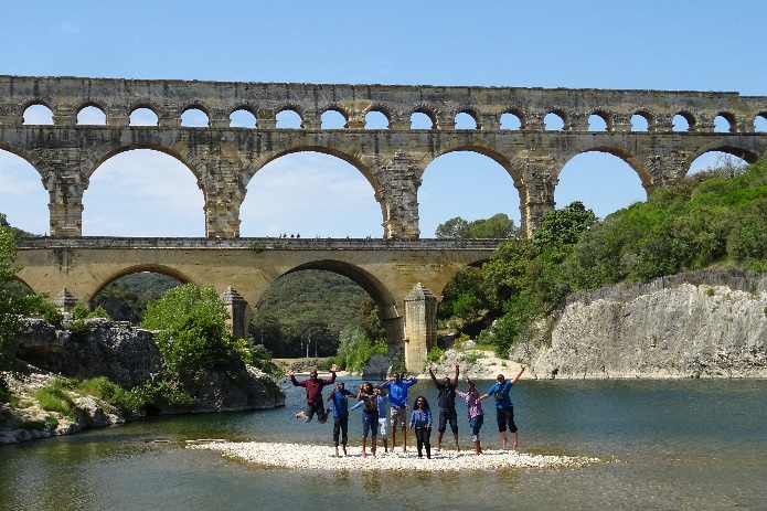 Built almost 2,000 years ago, the Pont du Gard bridge and aqueduct system in France continues to inspire visitors to the site, such as this group of NRT and IHE-Delft students.