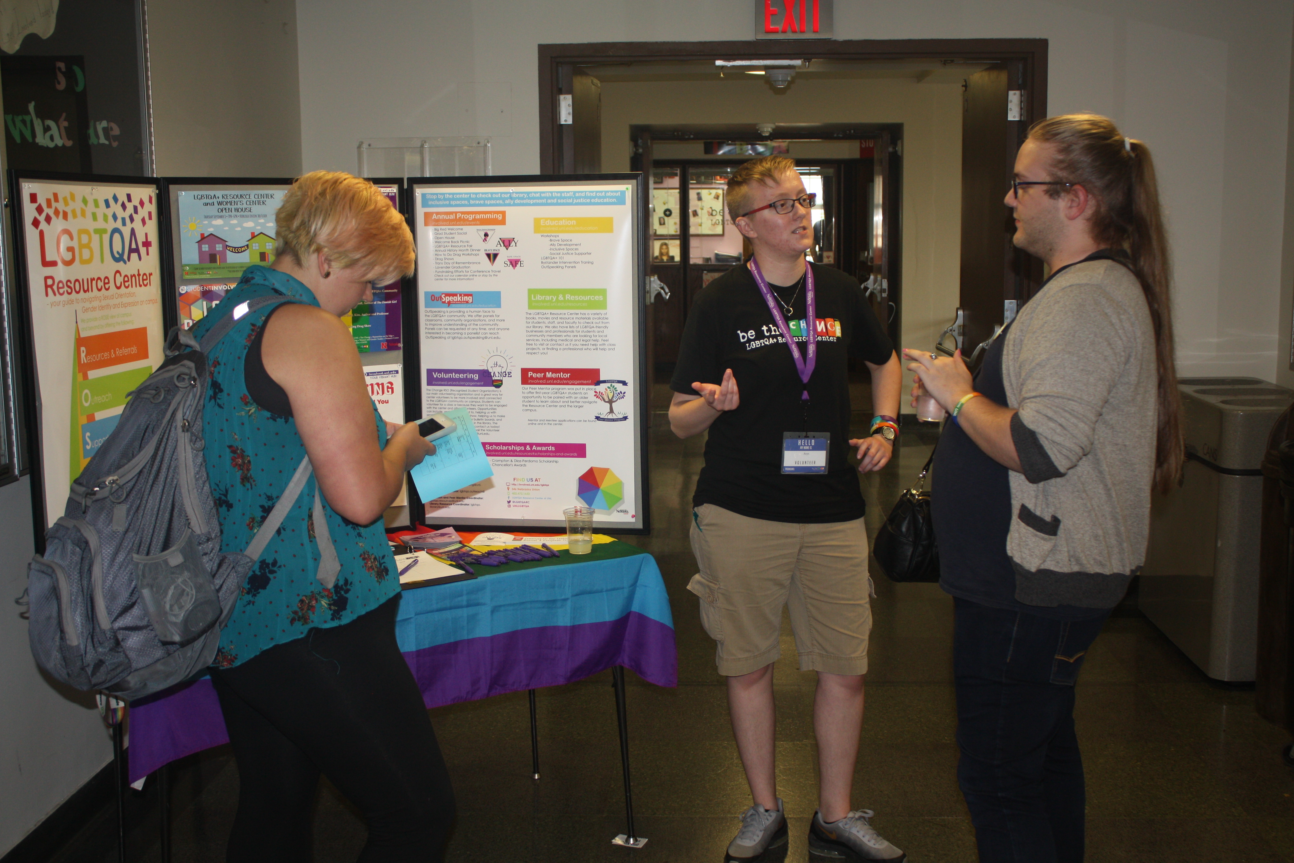 Students discuss services offered by the LGBTQA+ Resource Center.