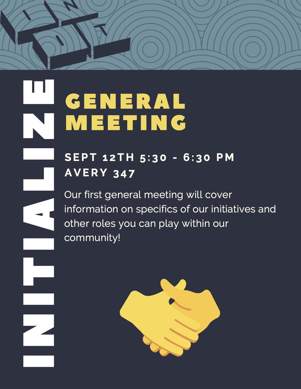 Initialize's first general meeting of the semester will be Wednesday, Sept. 12. 