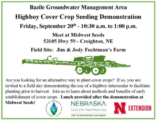 The cover crop seeding demonstration event will be Sept. 20, 2019, near Creighton.