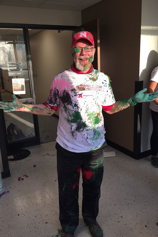 Mark Riley, associate dean for research, gets messy at #LINKBASH.