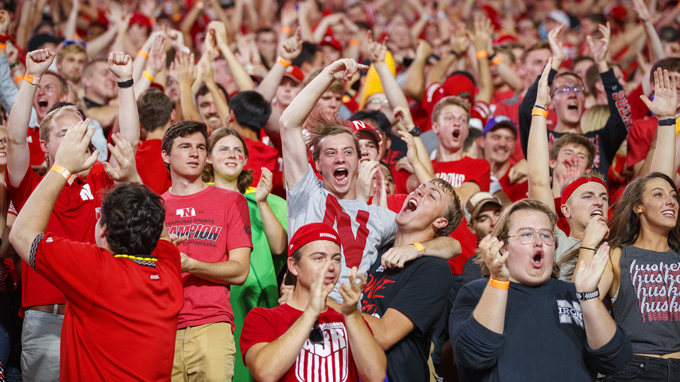  Nebraska's student section erupts in celebration during the Huskers' victory over Northern Illinois on Sept. 14. ESPN GameDay returns to Lincoln this week for the Huskers' Sept. 28 game with the No. 5 Ohio State Buckeyes. | Craig Chandler, University Com