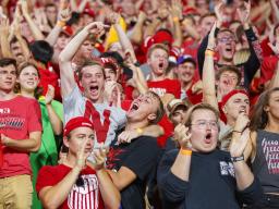  Nebraska's student section erupts in celebration during the Huskers' victory over Northern Illinois on Sept. 14. ESPN GameDay returns to Lincoln this week for the Huskers' Sept. 28 game with the No. 5 Ohio State Buckeyes. | Craig Chandler, University Com