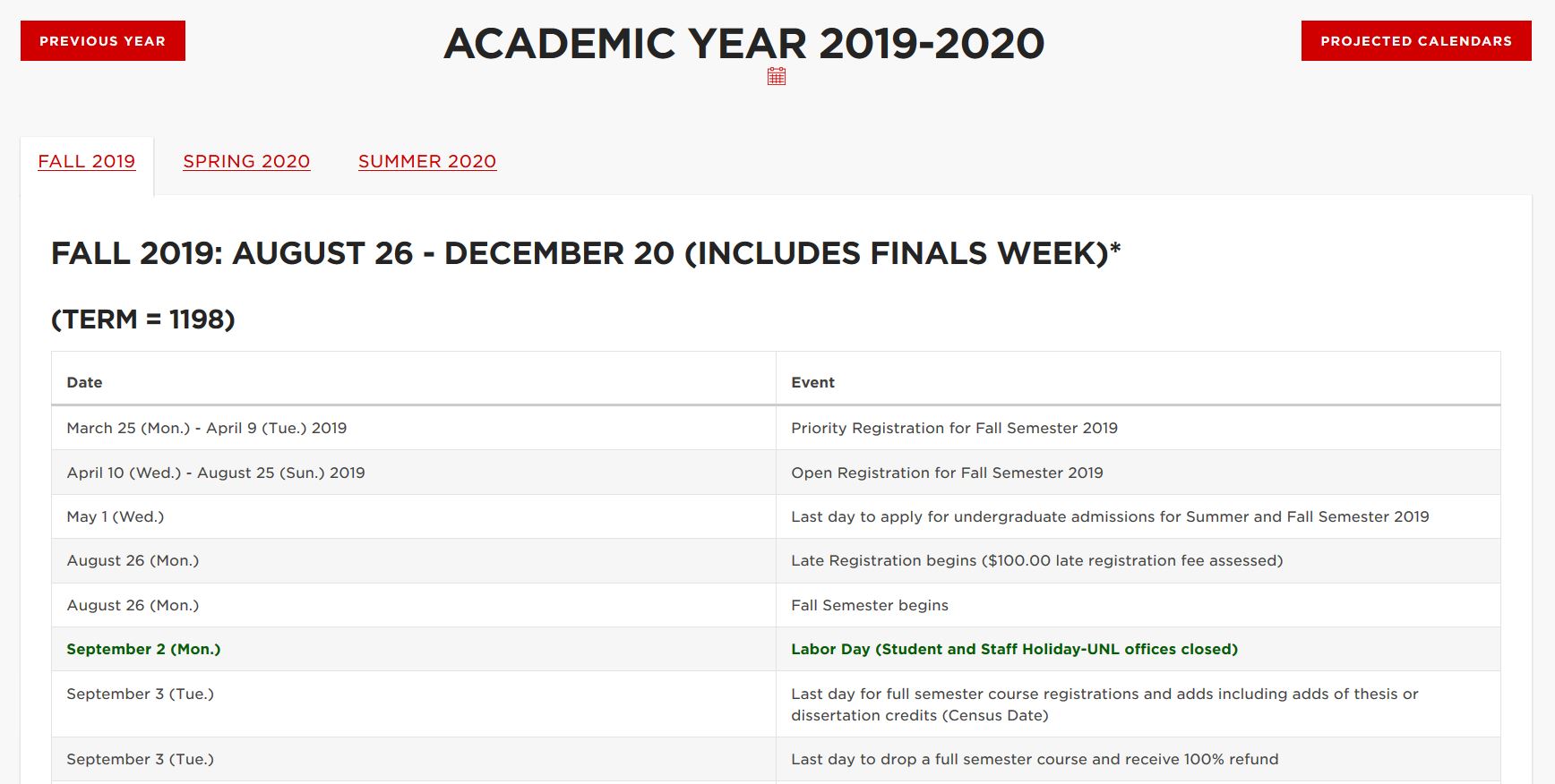 Academic Calendar