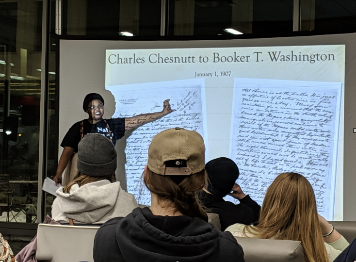 Bianca Swift shares her research and creative activity with Dr. Kenneth Price on the development of the Charles Chesnutt Digital Archive at a recent RED Talk.  