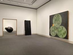 Artworks by Martin Puryear, David Nash, and Donald Sultan are part of "In Conversation: Black" at Sheldon Museum of Art.