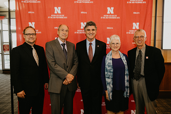 Left to right:  Scott Raymond, Mike Hill, Dean Chuck O’Connor, Karen Kunc and Donald Gorder at the 2019 Honors Day celebration. Photo by Justin Mohling.
