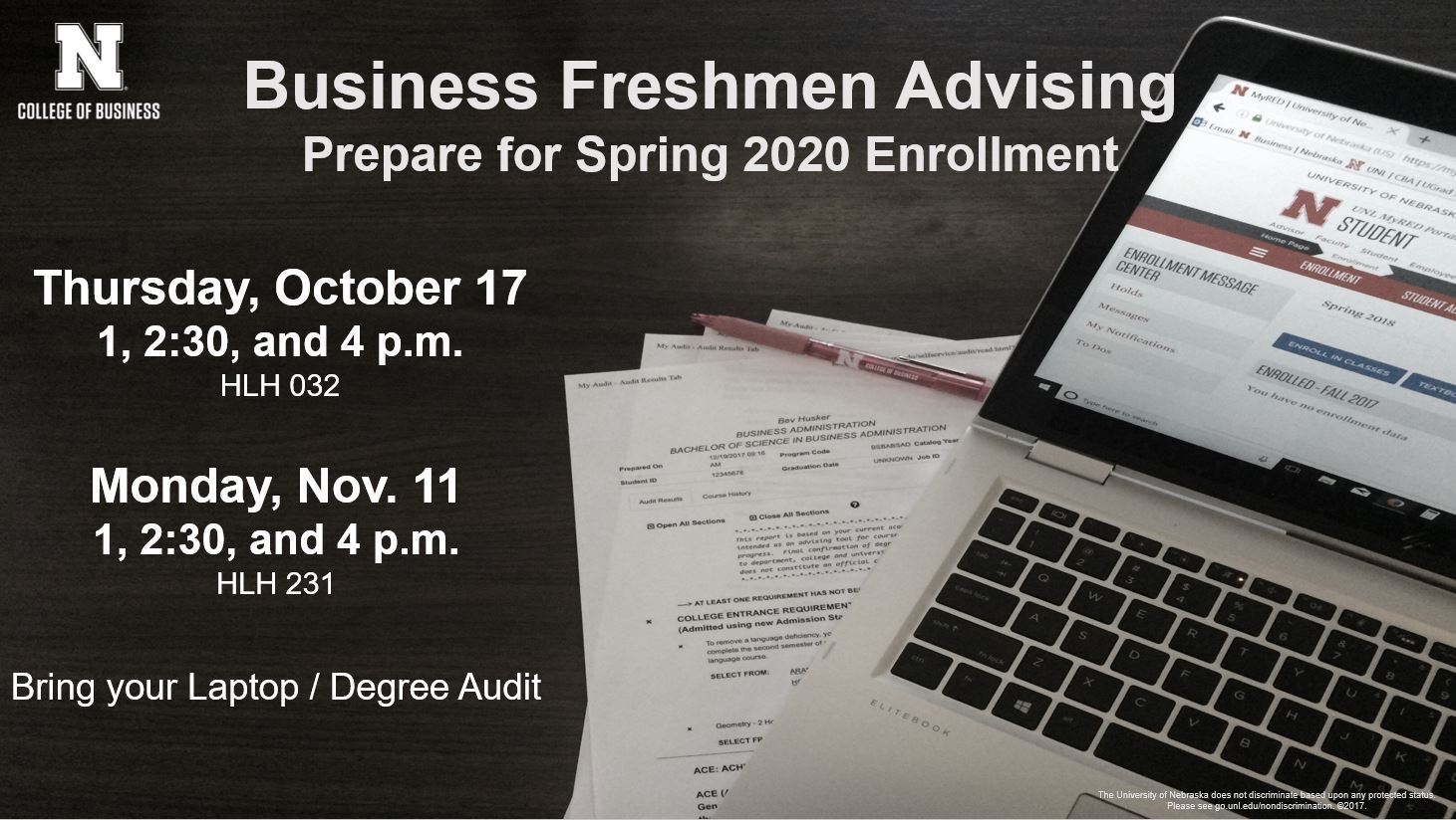 Freshmen Advising October 17 and November 11