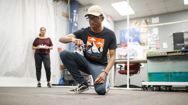 Nathan Simms is conducting drone research as part of Nebraska's inaugural FYRE program. | Craig Chandler, University Communication