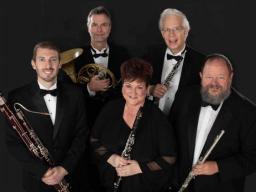 Moran Woodwind Quintet: (from left): Nathan Koch, bassoon; Alan Mattingly, horn; Diane Barger, clarinet; William McMullen, oboe: John Bailey, flute