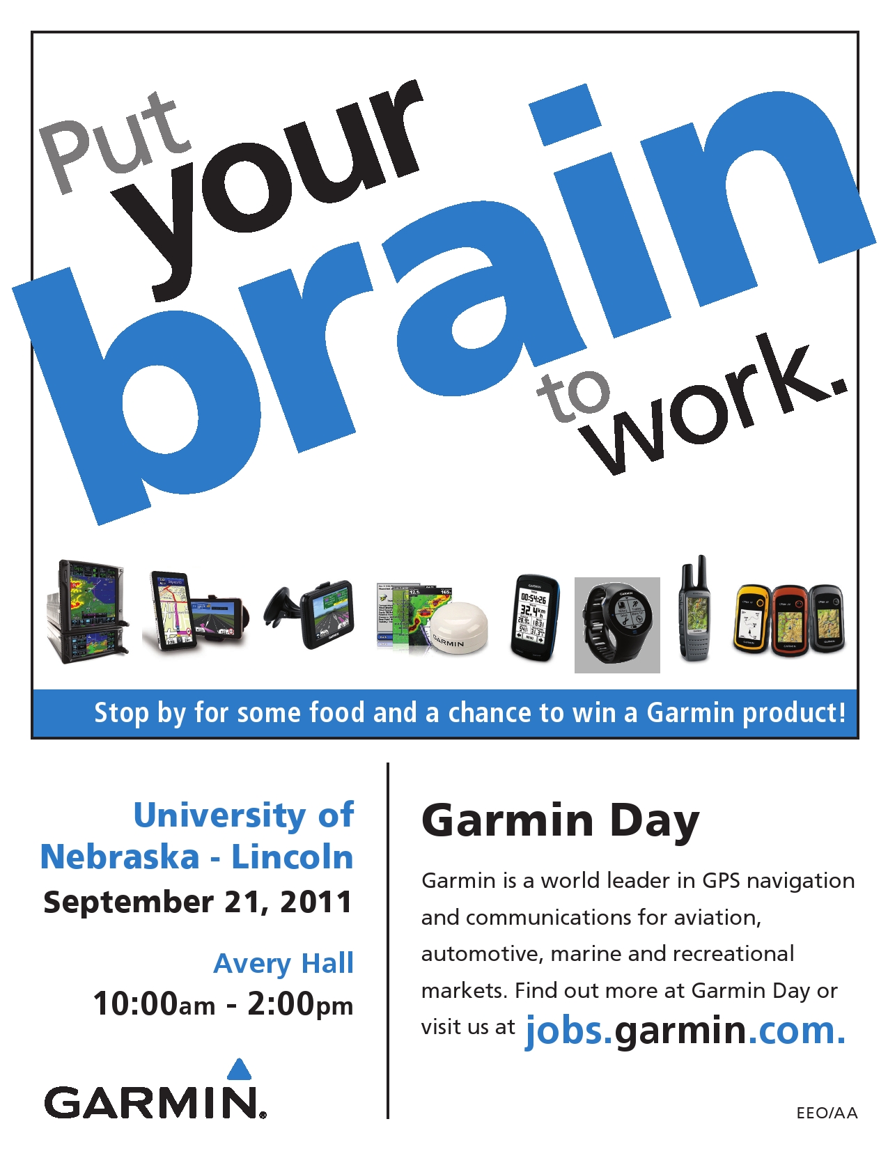 Garmin visit: September 21st from 10 a.m. to 2 p.m.