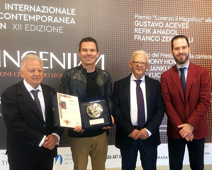 Francisco Souto (second from left) receives the Lorenzo il Magnifico Award for works on paper at the XIIth edition of the Florence Biennale in Italy.