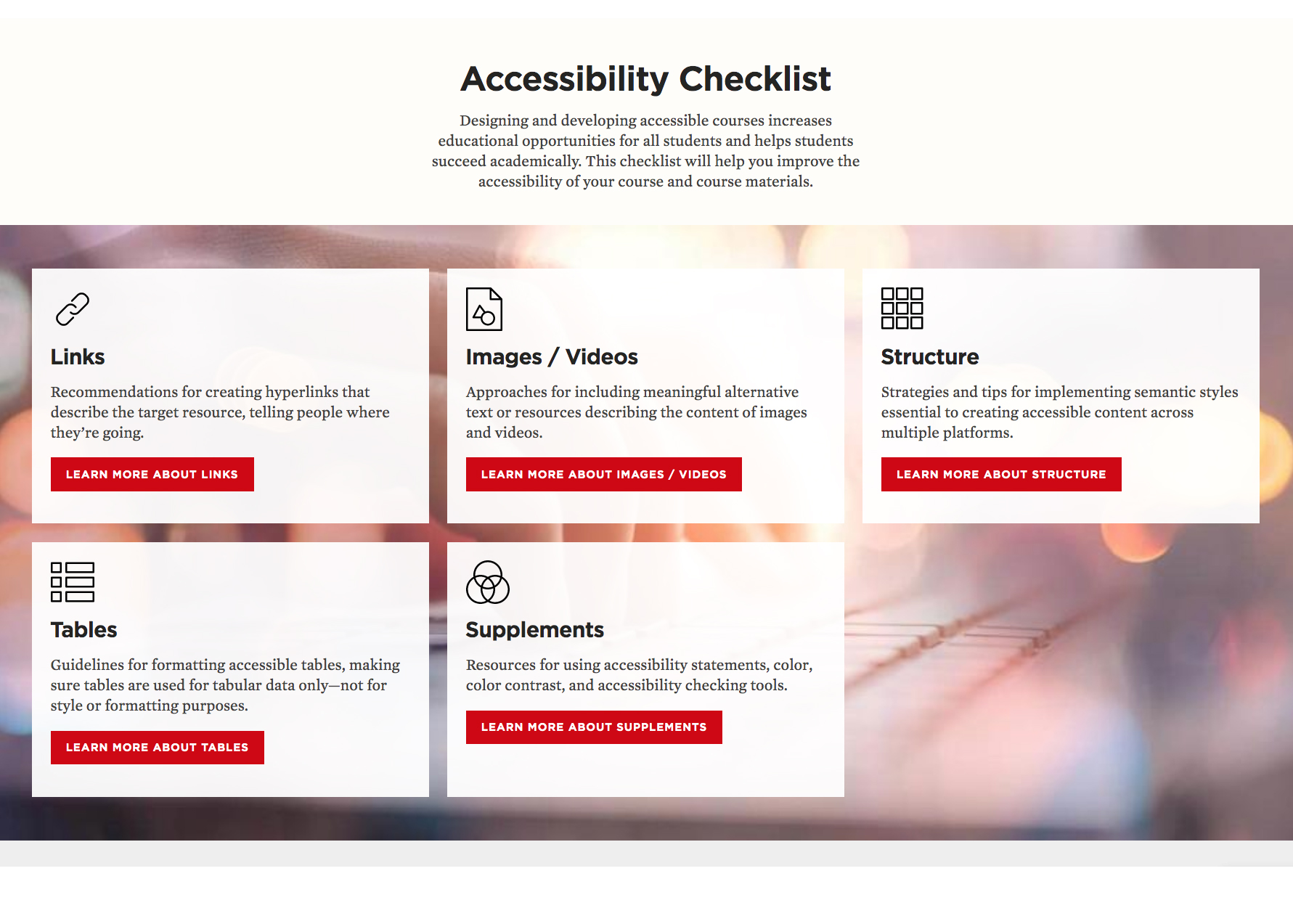 The Accessibility Checklist is available on the Center for Transformative Teaching website.