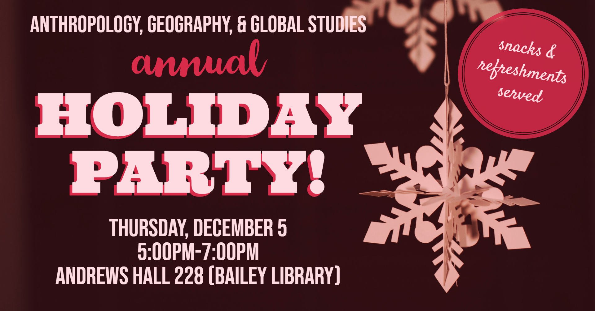 Holiday Party is December 5th