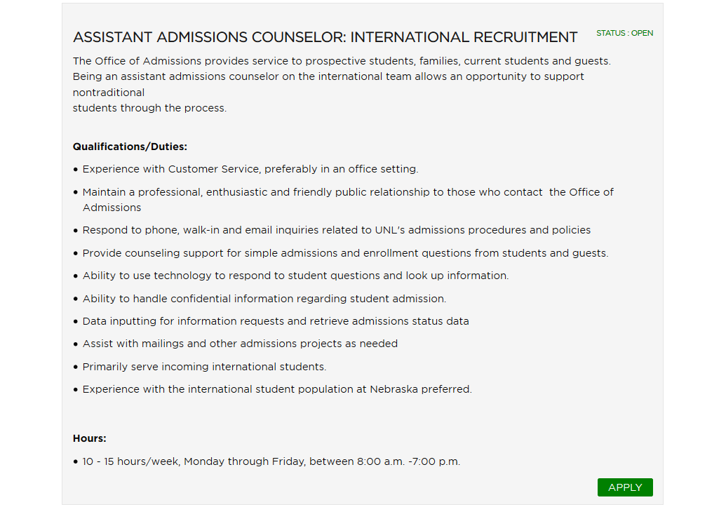 Assistant Admissions Counselor