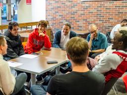 Students meet Nov. 18 during one of the twice-weekly Coffee Talks at the University of Nebraska–Lincoln's Nebraska Union. Coffee Talks bring together domestic and international students for conversations on campus life, culture and more.