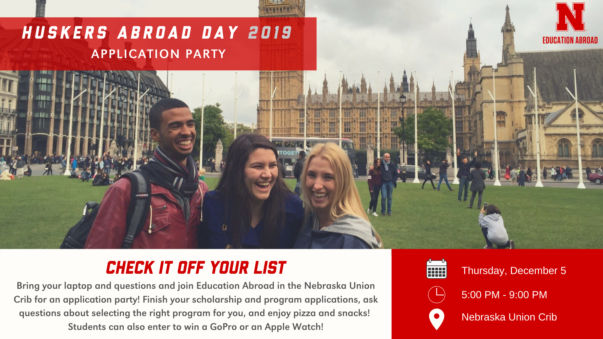 Husker Abroad Day is Thursday, Dec. 5.