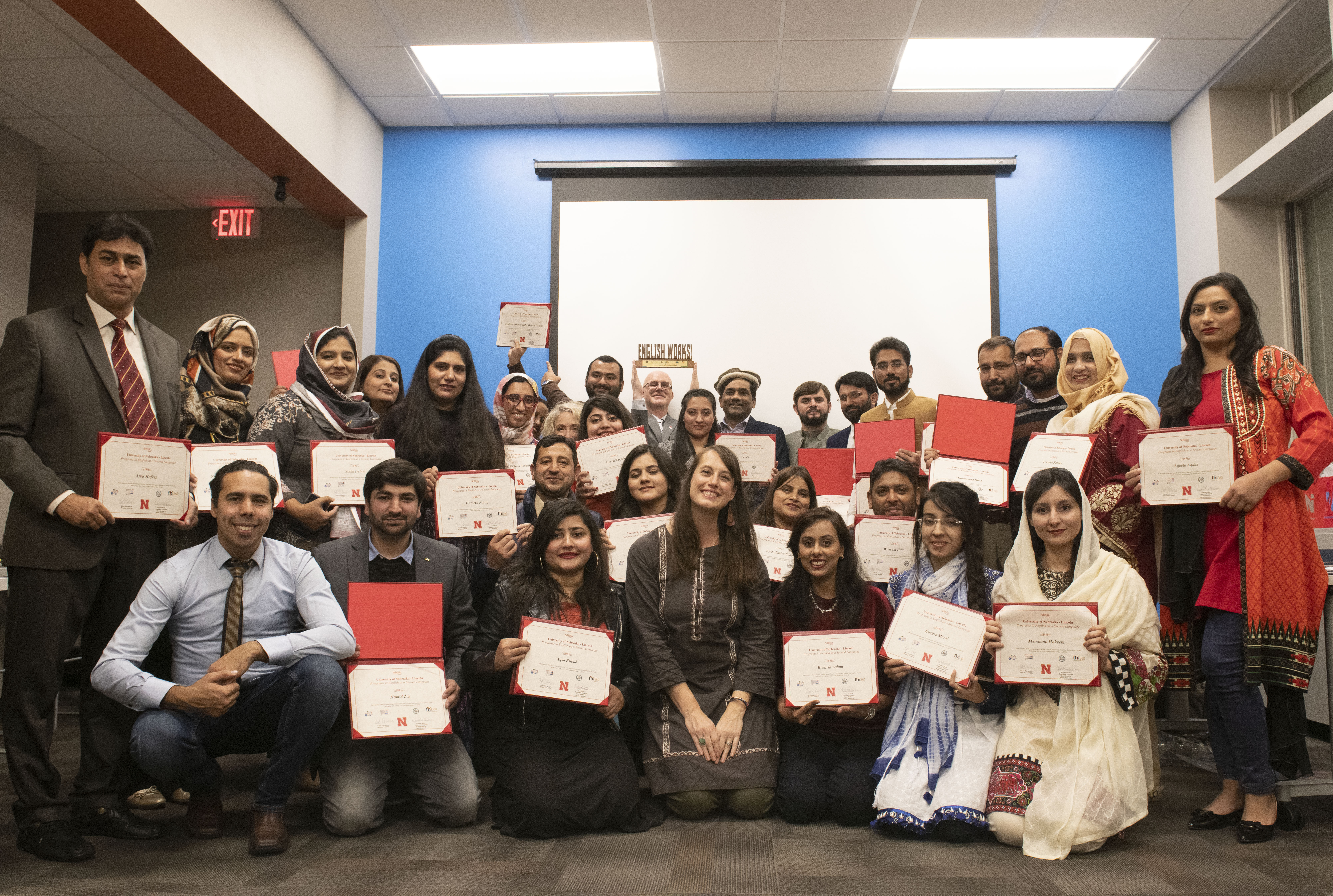The Pakistani scholars from Nebraska’s English Works! Program celebrate the completion of their two-week program at UNL.