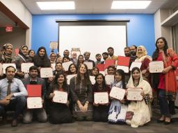 The Pakistani scholars from Nebraska’s English Works! Program celebrate the completion of their two-week program at UNL.