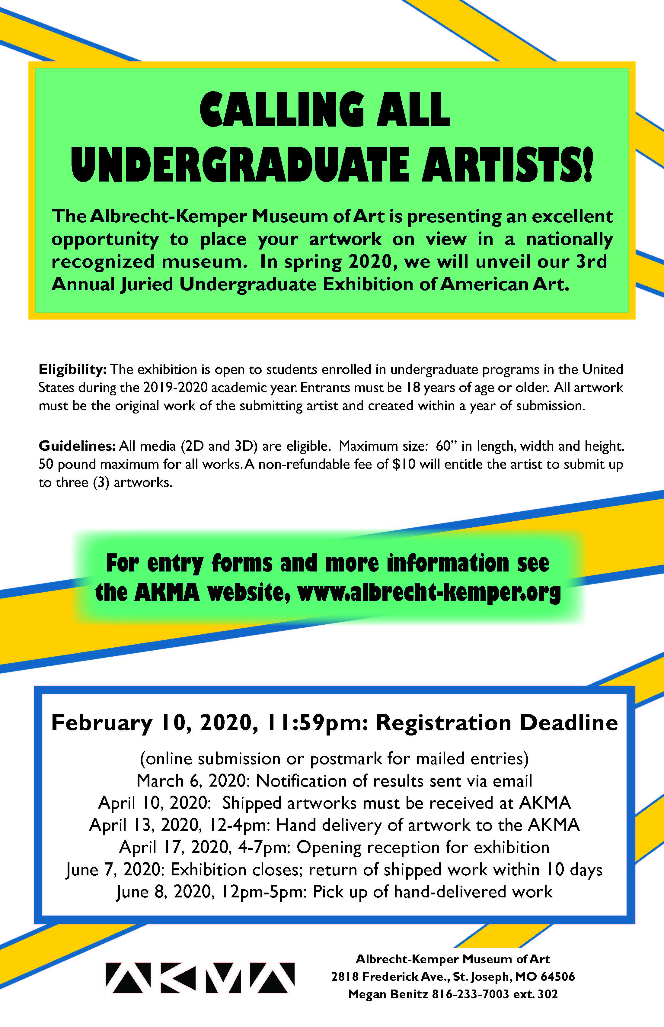 Call for Entry! Juried Undergraduate Student Exhibition Opportunity at The Albrecht-Kemper Museum of Art