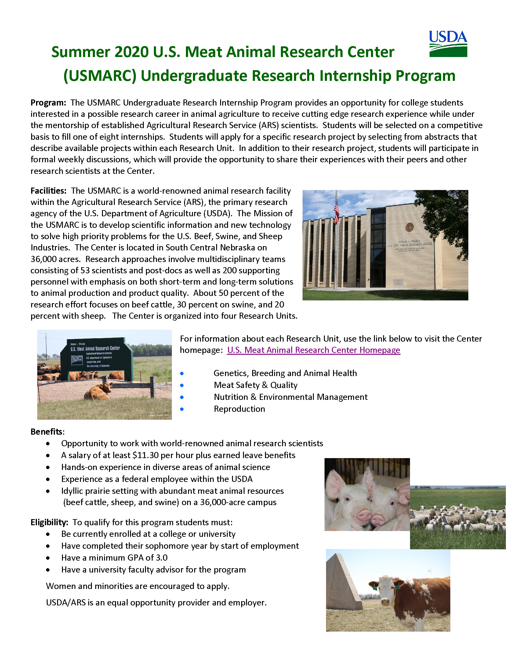 U.S. Meat Animal Research Center 2020 Summer Research Internship Program
