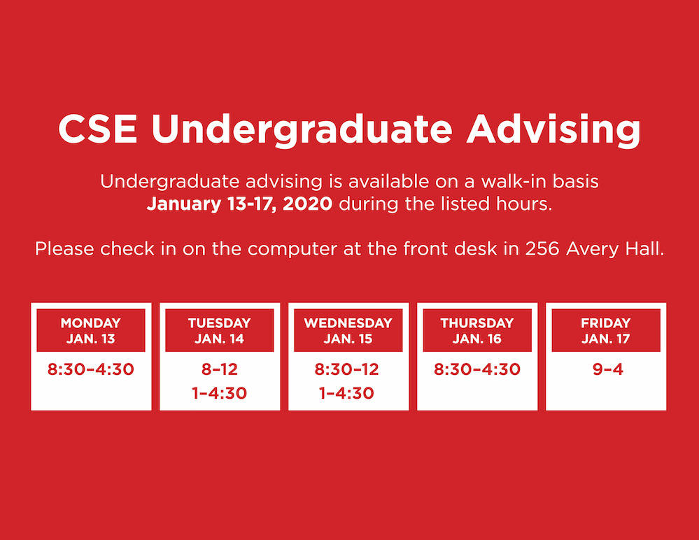 Walk-in academic advising available all week.