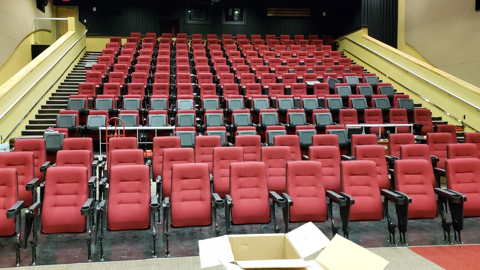 Seats in the Ross theater were replaced during the university's winter shutdown.