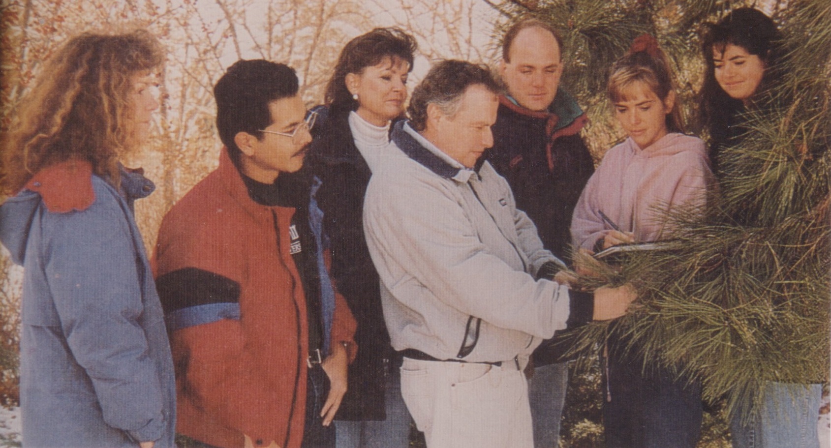 Mohd Nazip Suratman, second from left, and classmates learn forestry in the field with then professor Jim Brandle. | Courtesy photo