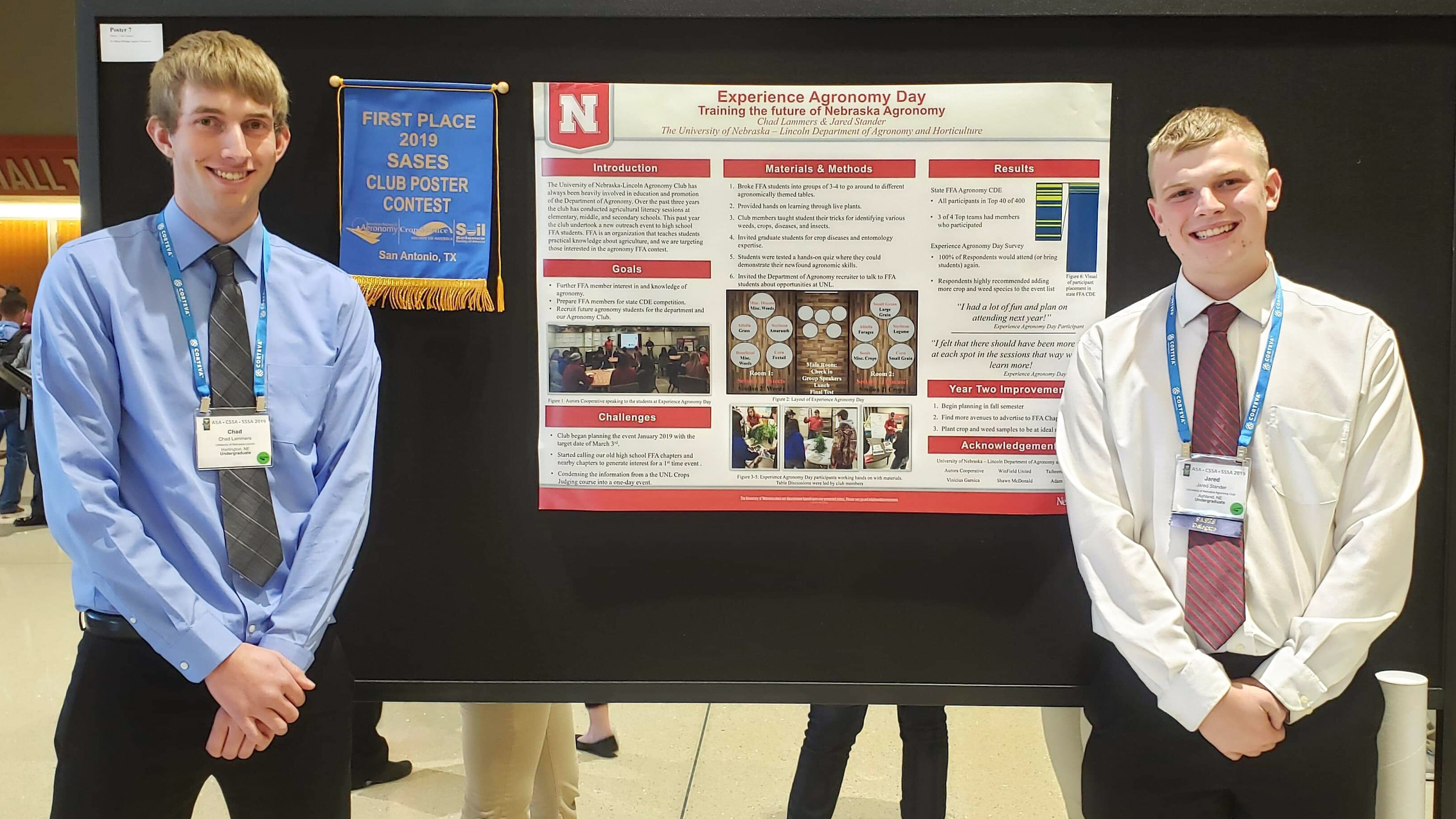Chad Lammers and Jared Stander presented the Agronomy Club’s first-place poster in the Students of Agronomy, Soils, and Environmental Science Club Poster Competition Undergraduate.
