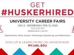 University Spring Career Fair for STEM fields is Wednesday 1-5 p.m. at Nebraska Union.