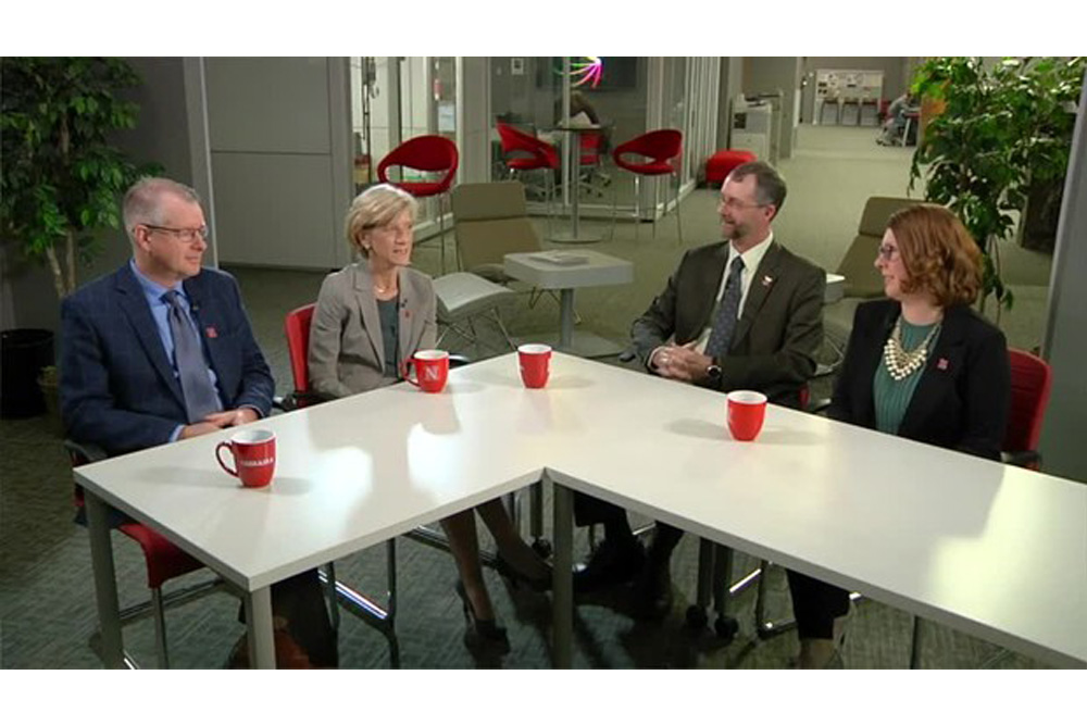 Engineering faculty Shane Farritor (left) and Angie Pannier (right) were among the four co-chairs of the N2025 committee that led the development of a five-year strategic plan for the University.