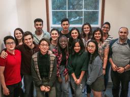 The 2019-20 Global Peer Assistant team is made up of 15 domestic and international students from around the world to help build connections on campus for new international students. Junior Linh Tran is pictured at the bottom right.