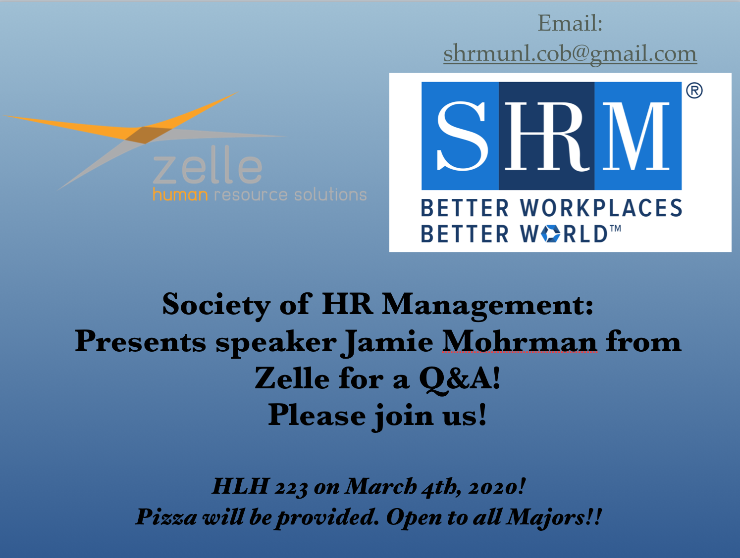 Society of HR Management Presents Speaker Jamie Mohrman March 4