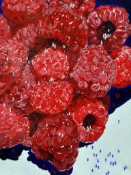 Jingming Yu, "A Bowl of Raspberries" (detail), 2019