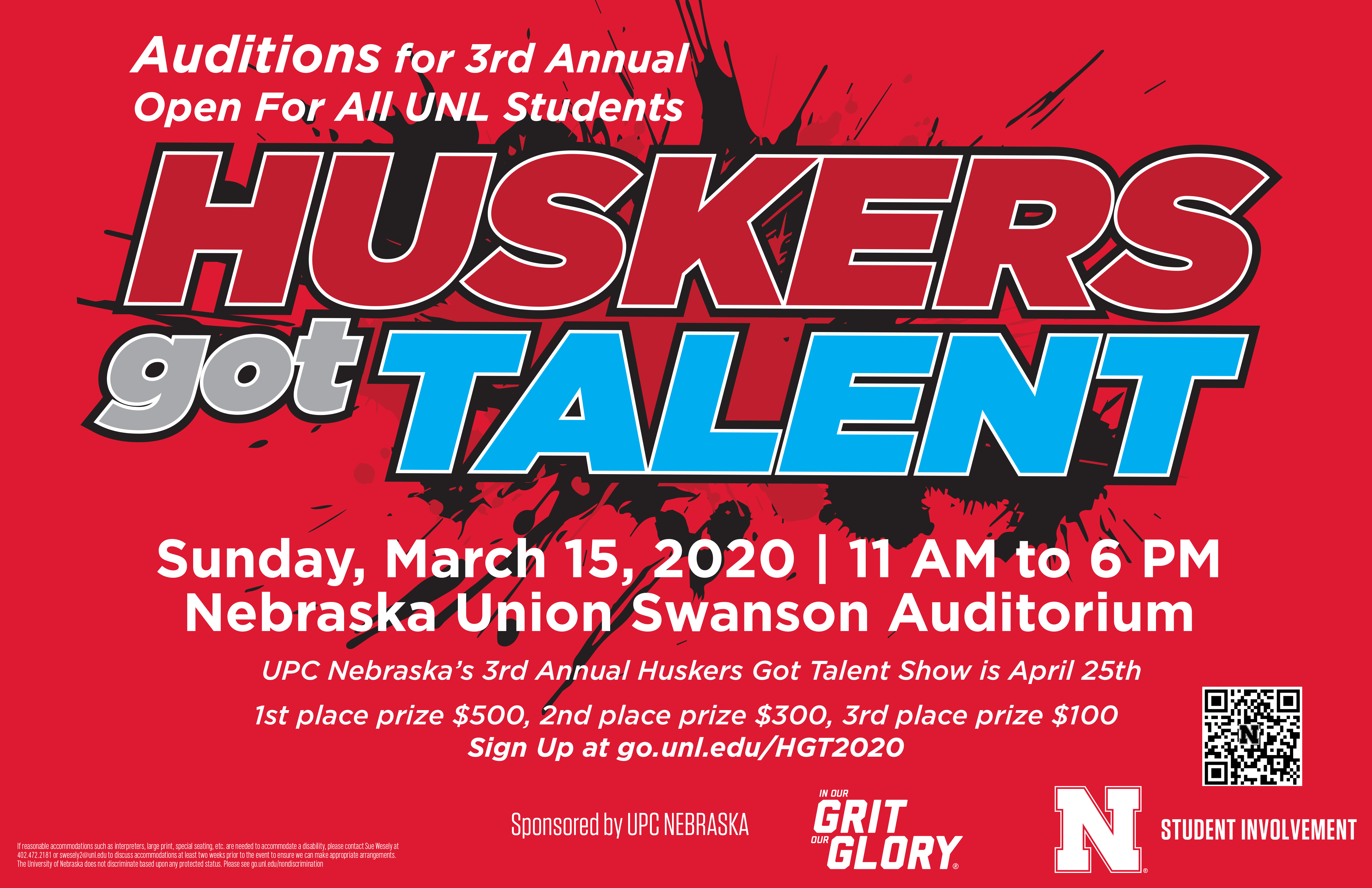 Show us what you're made of and audition for the 3rd annual Huskers Got Talent! 