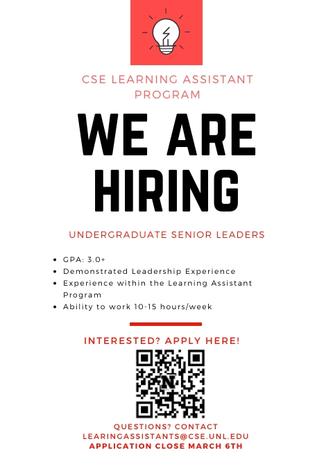 The CSE Learning Assistant Program is hiring senior leaders.