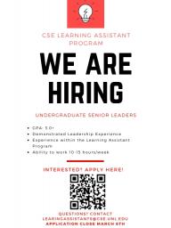 The CSE Learning Assistant Program is hiring senior leaders.