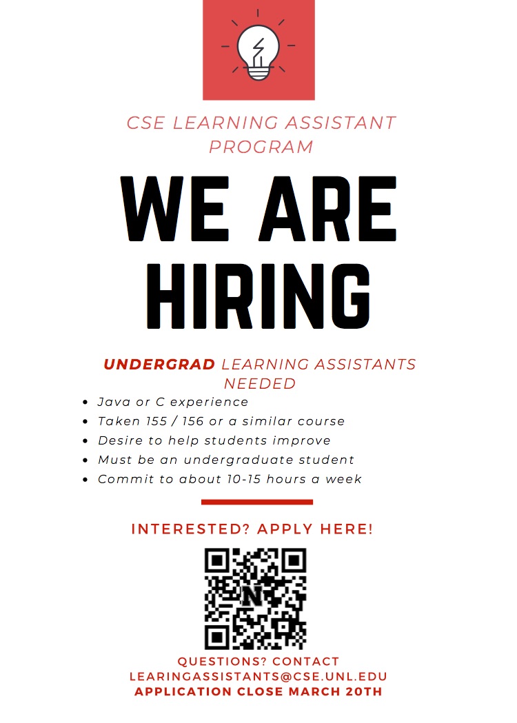 The Learning Assistant Program is looking to hire Learning Assistants for the Fall 2020 semester for CSE 155 and 156.