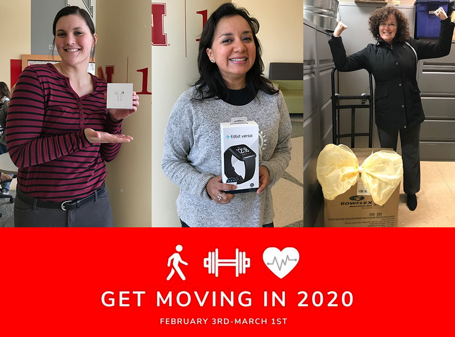The "Get Moving in 2020" large prize winners - Cassidy Kosena, Patricia Lena and Tracy Zimmerman.