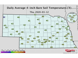 One-day average soil temperatures for Thursday, March 12, 2020.