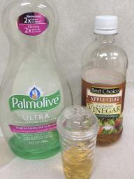 Fruit flies can be trapped using a homemade fruit fly trap using household items: saltshaker,  2 drops of dish soap and  apple cider vinegar.