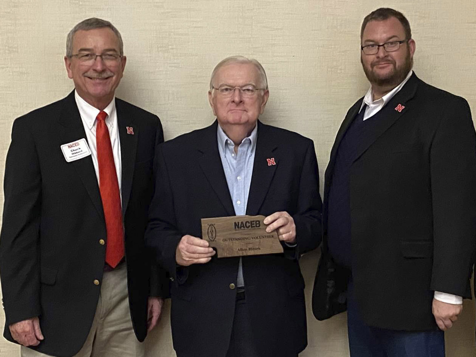 (L–R) Dean and Director of Extension Chuck Hibberd,  Allen Blezek and 2019 NACEB President Steve Stetner.