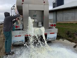 Truck dumping milk onto ground. &copy;USA Today