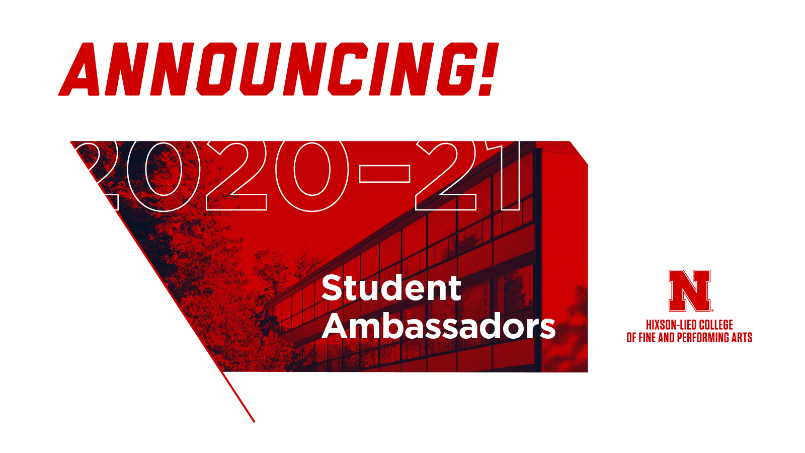 The Hixson-Lied College of Fine and Performing Arts has selected 24 undergraduate students to be Hixson-Lied College Student Ambassadors for 2020-2021.