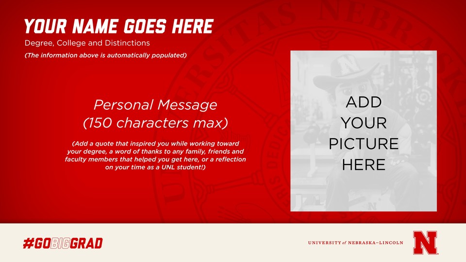 An example of the digital commencement slides available to all graduating Huskers. The slides can be shared with family, friends and loved ones on social media. 