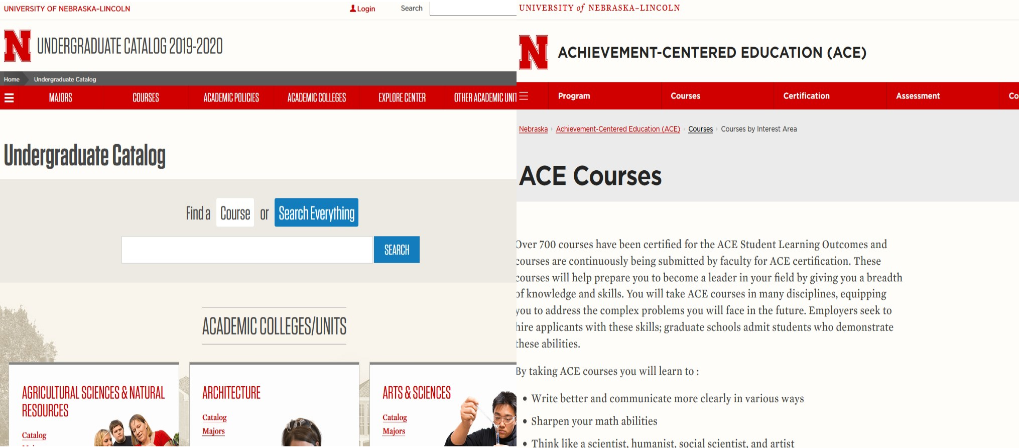 The Undergraduate Catalog & ACE Courses