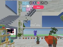 Top: Open Studios attendees gather in the lobby of the virtual Carson Center where DJ Spencer Munson played music; Middle: EMA student Annie Wang inside her virtual room; Bottom: EMA student Abby Hall inside her virtual store.