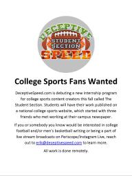 College Sports Fans Wanted - Deceptive Speed